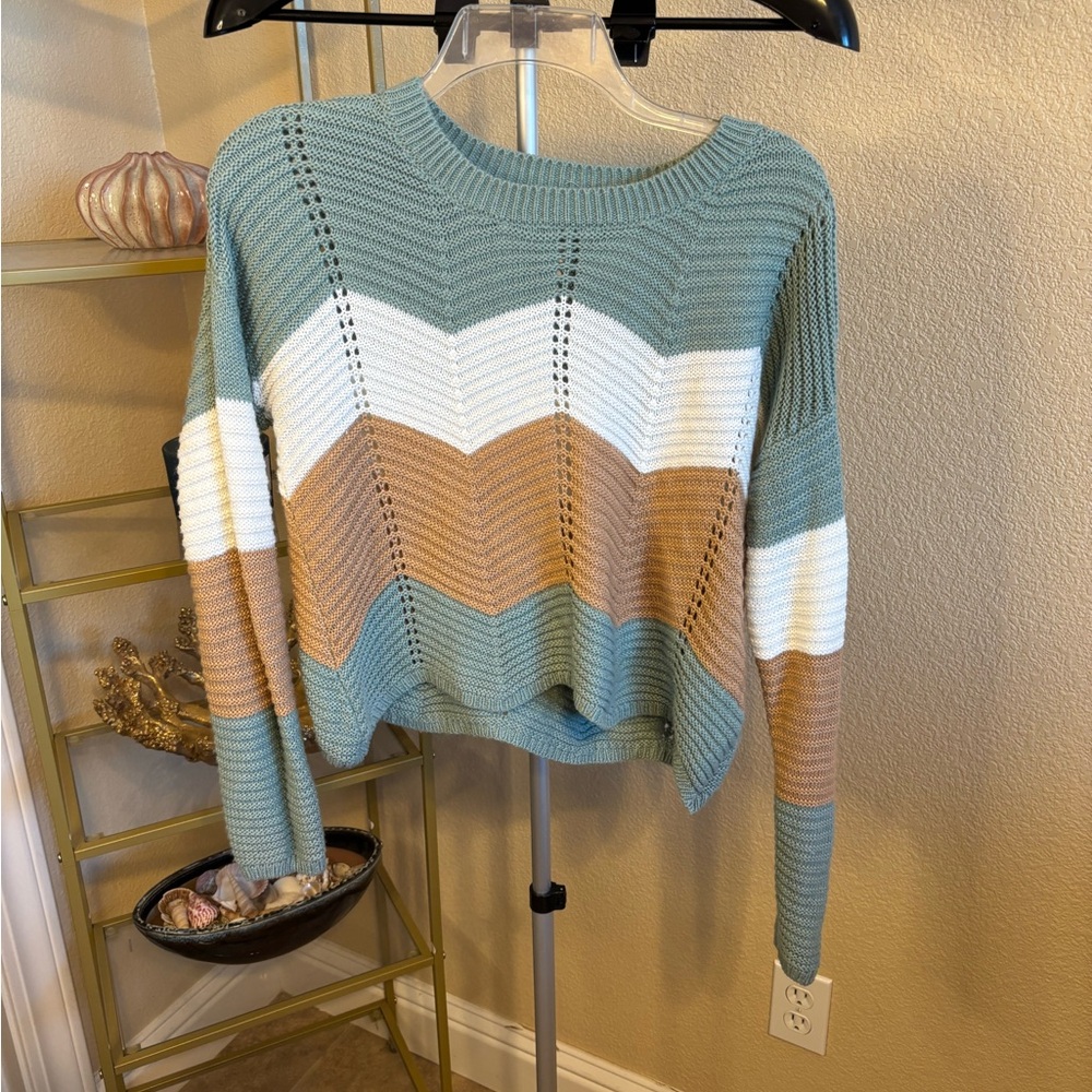 Full Circle‎ Trends Colorblock Chevron Open Knit Sweater Medium